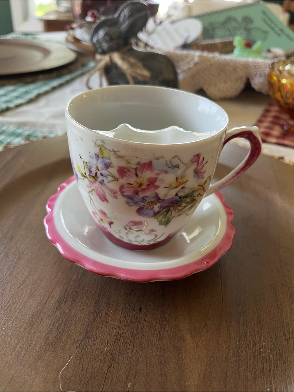 Vintage Floral Porcelain Mustache cup and saucer.